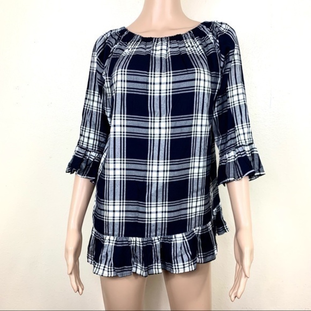 For The Republic Women’s Top Blouse Plaid Sz S